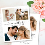 Budget Love and Bedankt Collage Wedding Bedankt<br><div class="desc">Budget, Modern, Elegant Love and Bedankt Script 3 Foto Collage Wedding Dank u, betaalbaar, dunne kaart met laag budget. Stijlvolle bruiloft bedankt je sjabloon met 3 foto's aan de voorkant en 1 foto aan de achterkant. ***GELIEVE OPMERKING TE MAKEN! *** BUDGET PAPIER/FLYER IS PAPIER THIN. *** UPGRADE HET PAPIER VOOR...</div>