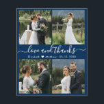Budget Love and Bedankt Collage Wedding Bedankt Flyer<br><div class="desc">Elegant, minimalistische marine en witte hand, geschreven op 4 foto's collage, gepersonaliseerde bruiloft. Dank u voor uw gepersonaliseerde voordelige THIN-kaart met laag budget. *** GELIEVE OPMERKING, SCHROL NAAR BUITEN VOOR MEER INFO!** Stijlvolle bruiloft bedankt voor de sjabloon met vier (4) foto aan de voorzijde en één (1) foto aan de...</div>
