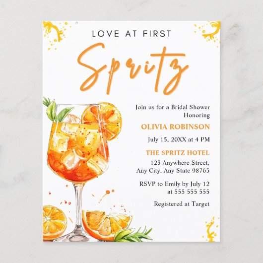 Budget Love at First Spritz Bridal Shower Invite  Flyer (Voorkant)
