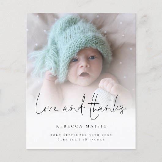 Budget Love Bedankt Photo Overlay Birth Announce (Voorkant)