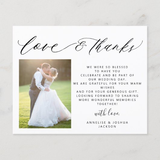 Budget love bedankt script foto bruiloft bedankt flyer (Voorkant)