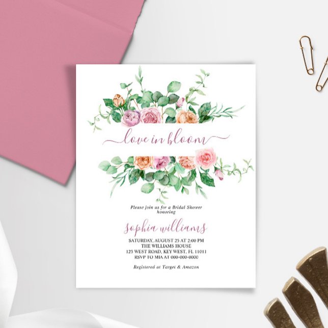 Budget Love in Bloom Paars Roos Shower Invitation (Creator heeft geüpload)