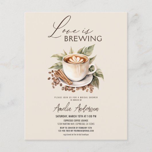 Budget Love is Brewing Bruidsfeest Uitnodiging Flyer (Voorkant)