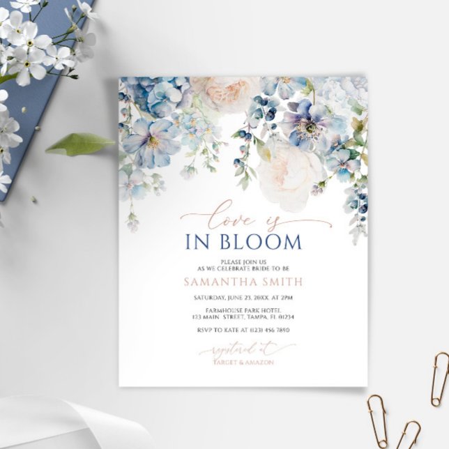 Budget Love is in Bloom Blue Shower Invitation (Creator heeft geüpload)