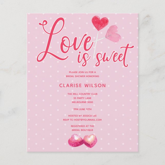 BUDGET Love is Sweet Pink Vrijgezellenfeest Invite (Voorkant)
