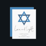 Budget Love Light Star van David Hanukkah Kaart<br><div class="desc">Liefde Ster van David Hanukkah Kaart. EEN BEGROTINGSPrijs KLEINE 4, 5 x 5, 6-inch flatkaart op een glanzende SEMI GLOSS 110 lb kaartvoorraad (vergelijkbaar met de dikte van een briefkaart) GEEF NOTA: De envelop die met deze kaart wordt geleverd is iets groter dan de kaart zelf. De hedendaagse minimale stijl...</div>