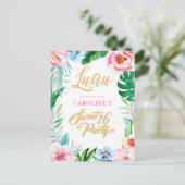 Budget Luau Tropical Floral Hawaiian Sweet 16 Uitnodiging Briefkaart (Staand voorkant)