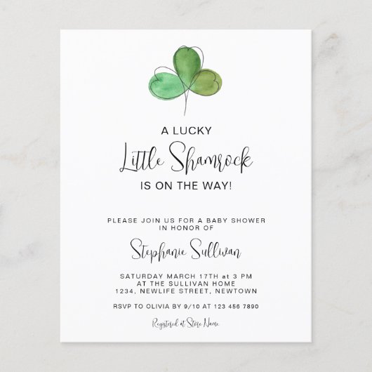 Budget Lucky Shamrock Baby shower Invitation (Voorkant)