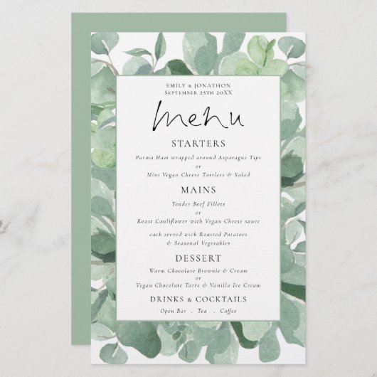 Budget Lush Eucalyptus Lijst Weddenschap Menu (Voorkant / Achterkant)