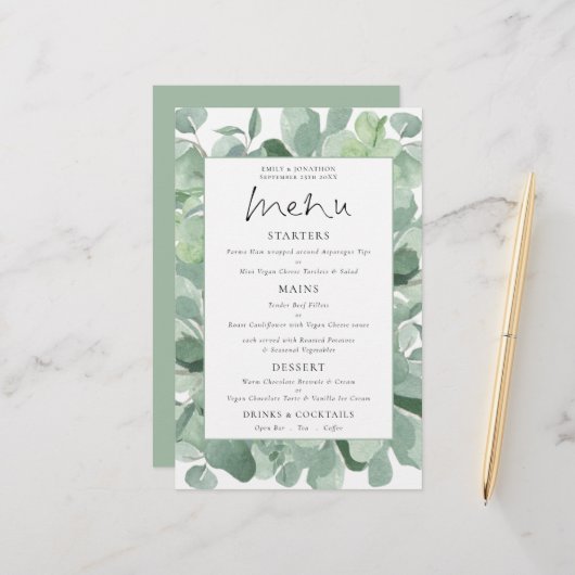 Budget Lush Eucalyptus Lijst Weddenschap Menu (Voorkant / Achterkant in situ)