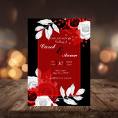 Budget luxe bloemenzwart, wit en rood bruiloft flyer