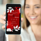 Budget luxe bloemenzwart, wit en rood bruiloft flyer