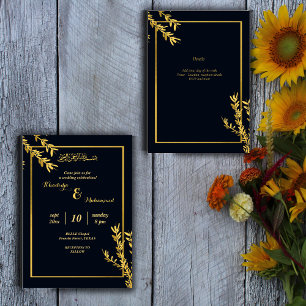Budget luxe klassieke zwart-gouden bruiloft flyer