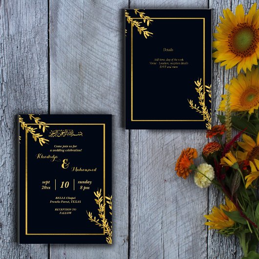 Budget luxe klassieke zwart-gouden bruiloft flyer