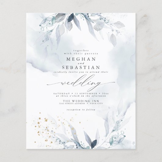 Budget Maar Mooie Dusty Blue Waterverf QR RSVP (Voorkant)