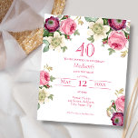 Budget Magenta Floral 40th Birthday Invitation<br><div class="desc">betaalbaar papier 40e verjaardagsuitnodigingen,  met  waterverf rozen,  anemonen en clematis. In tonen van magenta,  roze,  paars en crèmes.</div>
