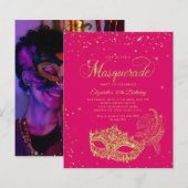 BUDGET Magenta Goud Masquerade Verjaardagsfoto (Voorkant / Achterkant)
