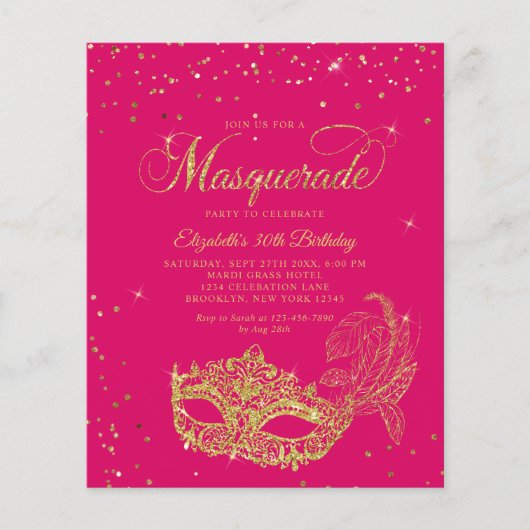 BUDGET Magenta Goud Masquerade Verjaardagsfoto (Voorkant)