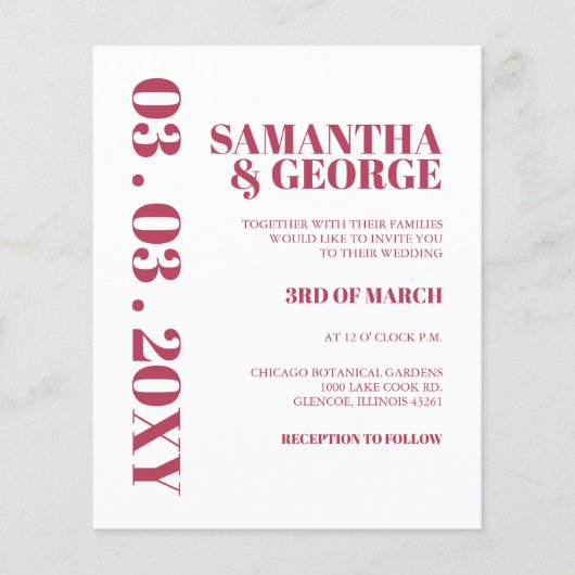 Budget Magenta Modern Retro Wedding Uitnodiging (Voorkant)