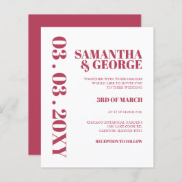 Budget Magenta Modern Retro Wedding Uitnodiging