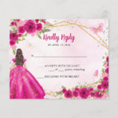 Budget Magenta Pink Glam Gold Floral Princess RSVP (Voorkant)