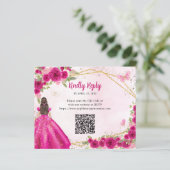 Budget Magenta Roze Goud Bloemen Prinses QR RSVP (Staand voorkant)