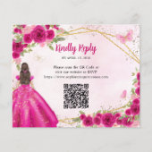 Budget Magenta Roze Goud Bloemen Prinses QR RSVP (Voorkant)