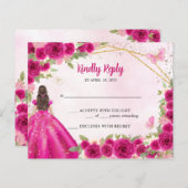 Budget Magenta Roze Goud Bloemen Prinses RSVP (Voorkant / Achterkant)