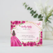 Budget Magenta Roze Goud Bloemen Prinses RSVP (Staand voorkant)