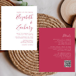 Budget Magenta Script QR Code Trouw Uitnodiging