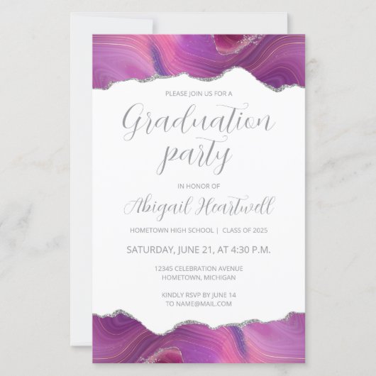 Budget Magenta Silver Agate Afstudeerder Party Uit (Voorkant)