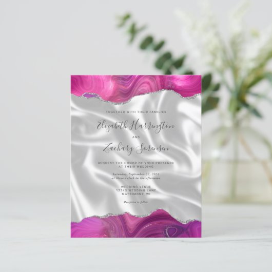 Budget Magenta Zilveren Agaat Witte Zijde Huwelijk (Staand voorkant)