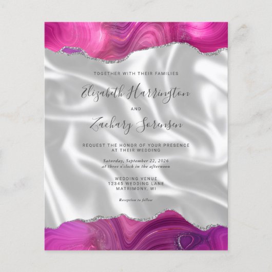 Budget Magenta Zilveren Agaat Witte Zijde Huwelijk (Voorkant)