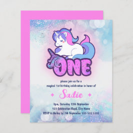 Budget Magical Sparkle Unicorn 1st Birthday Invite