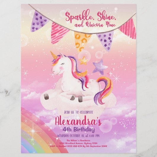 Budget magische eenhoorn regenboog verjaardagsfees flyer (Voorkant)