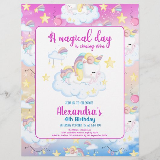 Budget magische eenhoorn regenboog verjaardagsfees flyer (Voorkant)