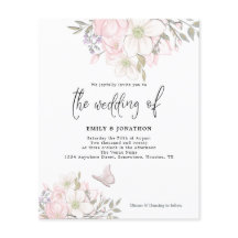 Budget Magnolia Butterfly Wedding Uitnodiging