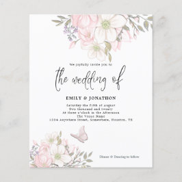 Budget Magnolia Butterfly Wedding Uitnodiging