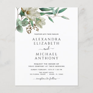 Budget Magnolia Eucalyptus Foto Elegant Wedding Flyer