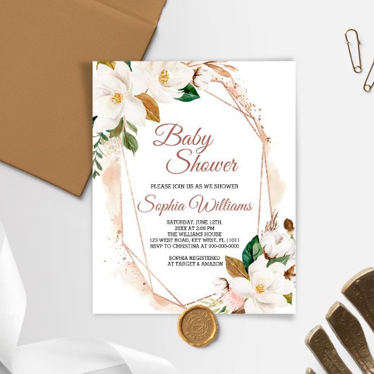 Budget Magnolia Flowers Baby shower Uitnodiging