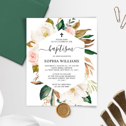 Budget Magnolia Lijst Baptism Invitation