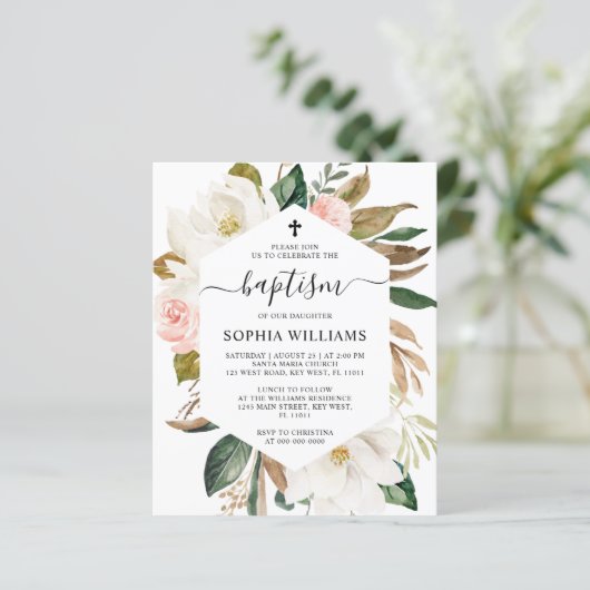 Budget Magnolia Lijst Baptism Invitation (Staand voorkant)