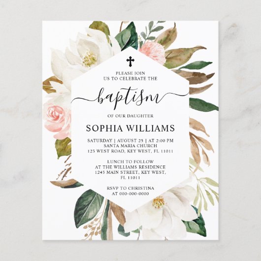 Budget Magnolia Lijst Baptism Invitation (Voorkant)