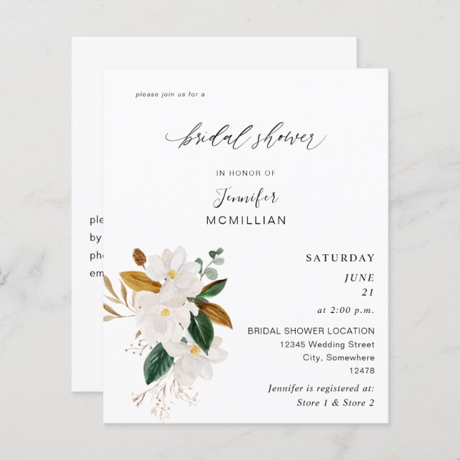 Budget Magnolia White Floral Vrijgezellenfeest (Voorkant / Achterkant)