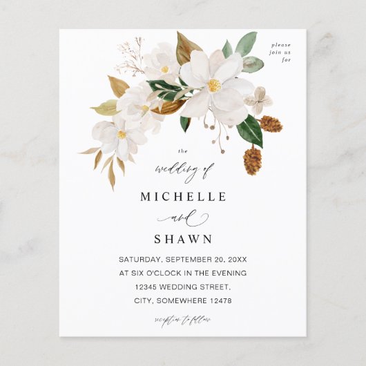 Budget Magnolia White Floral Wedding Flyer (Voorkant)