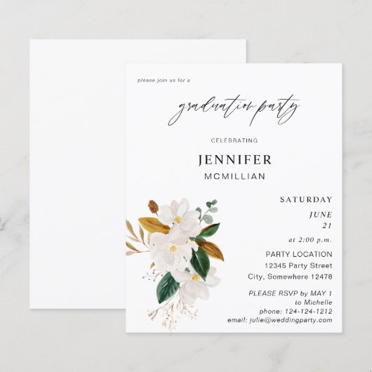 Budget Magnolia Witte Bloemen Afstudeerfeest (Voorkant / Achterkant)