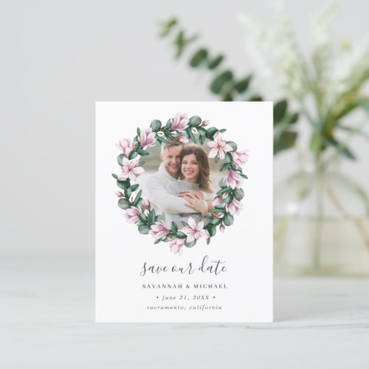 BUDGET Magnolia Wreatfoto bruiloft behalve datum (Staand voorkant)