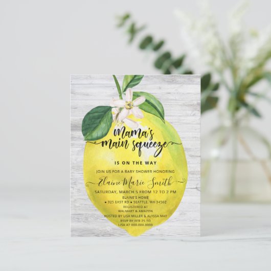 Budget Main Squeeze Lemon Baby shower Invitation (Staand voorkant)