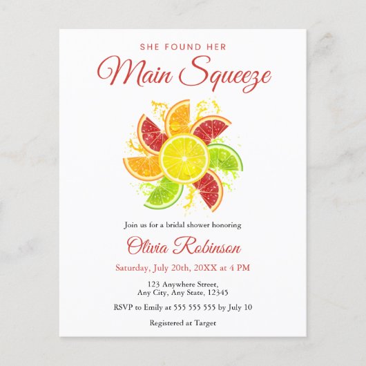 Budget Main Squeeze Lemon Bridal Shower Flyer (Voorkant)