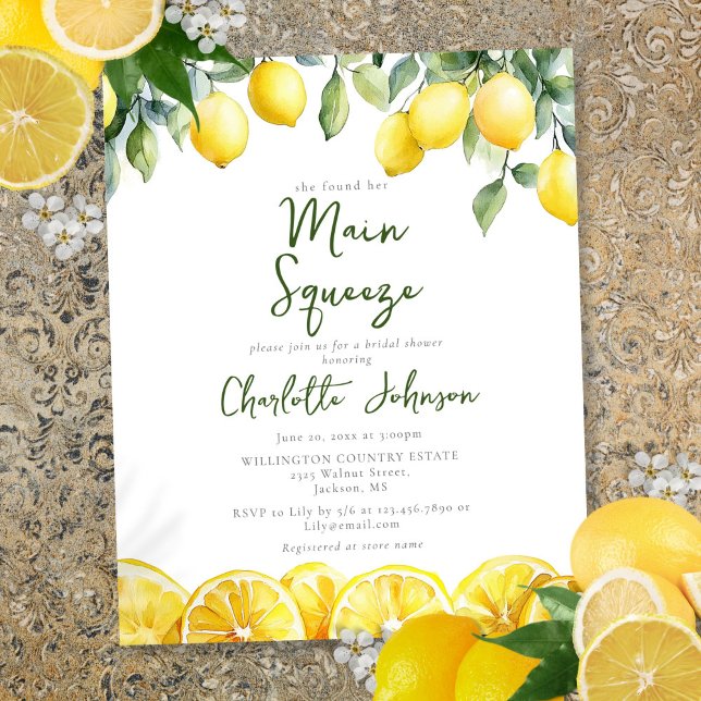 Budget Main Squeeze Waterverf Citroen Vrijgezellen (Budget Main Squeeze Watercolor Lemon Bridal Shower)